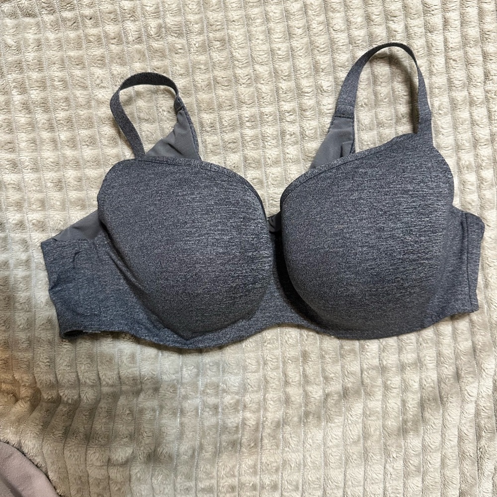 Charcoal Gray Balconette Bra with Molded Cups and Adjustable Straps